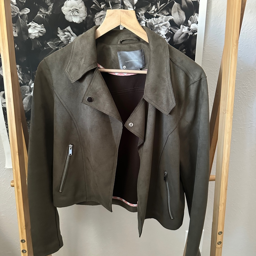 Anthropologie Olive Leather Jacket (size Large)